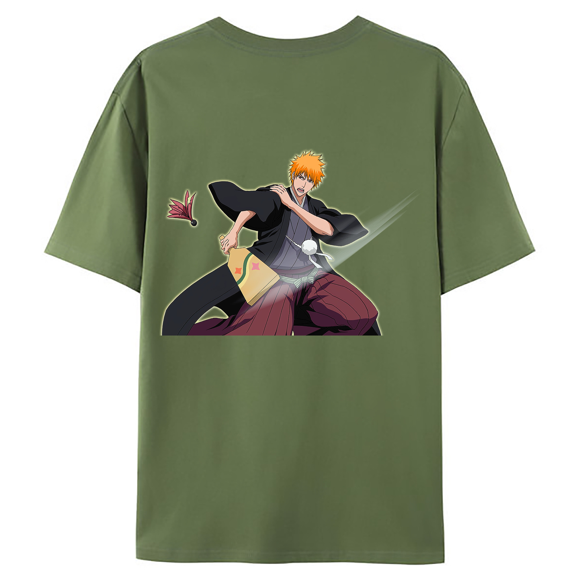（画像用） ブリーチ 黒崎一護（くろさき いちご）BLEACH Kurosaki Ichigo 綿100％ メンズ半袖Tシャツ（バックプリント） 通気性